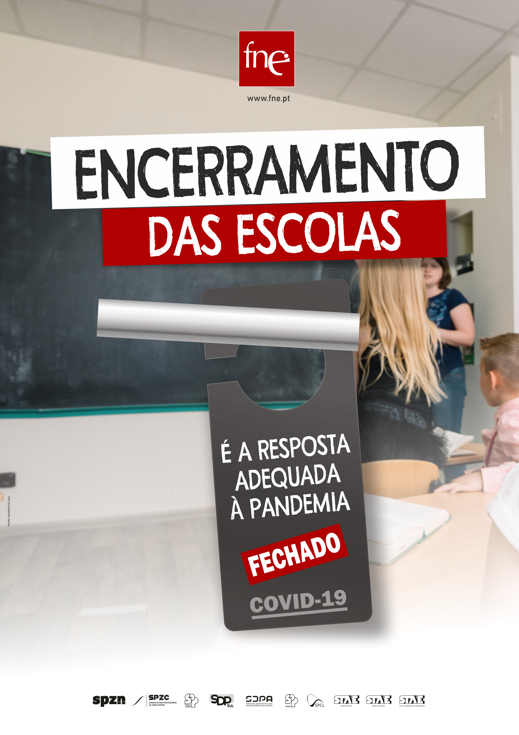 cartaz FNE - Encerramento das Escolas por COVID-19